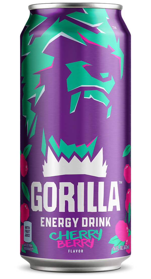 Gorilla Energy Drink, Cherry Berry, 16oz Cans (12 Pack)