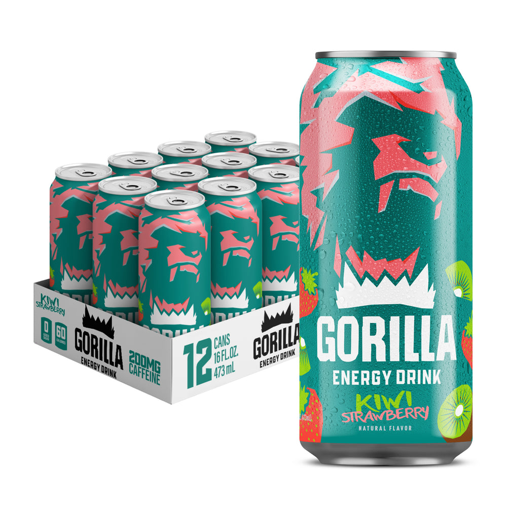 Gorilla Energy Drink, Kiwi Strawberry, 16oz Cans (12 Pack)