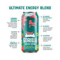 Gorilla Energy Drink, Kiwi Strawberry, 16oz Cans (12 Pack)
