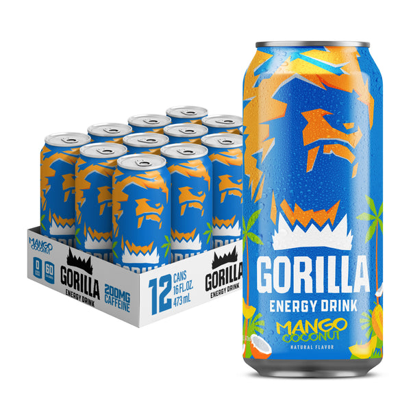 Gorilla Energy Drink, Mango Coconut, 16oz Cans (12 Pack)