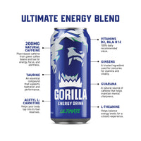 Gorilla Energy Drink, Ultimate Energy, 16oz Cans (12 Pack)