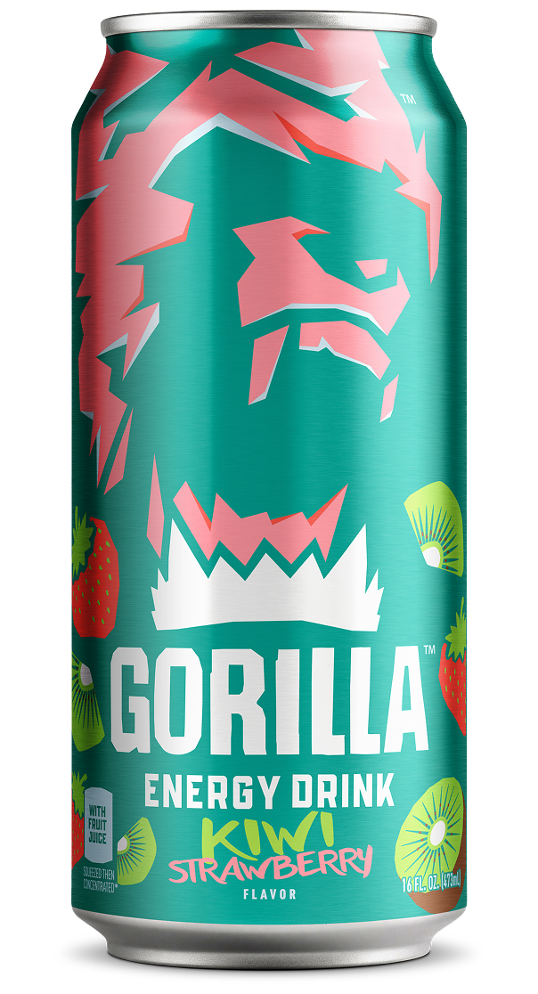 Gorilla Energy Drink, Kiwi Strawberry, 16oz Cans (12 Pack)