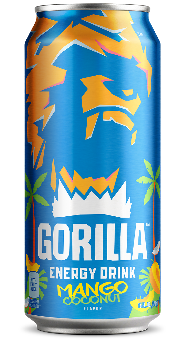 Gorilla Energy Drink, Mango Coconut, 16oz Cans (12 Pack)