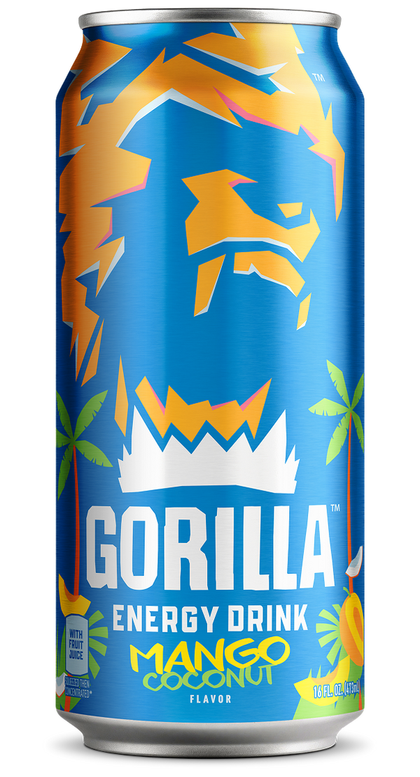 Gorilla Energy Drink, Mango Coconut, 16oz Cans (12 Pack)