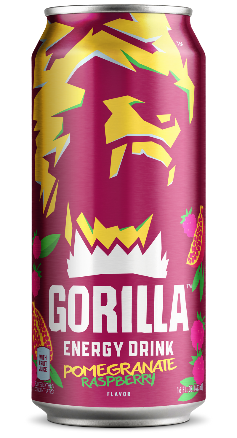 Gorilla Energy Drink, Pomegranate Raspberry, 16oz Cans (12 Pack)