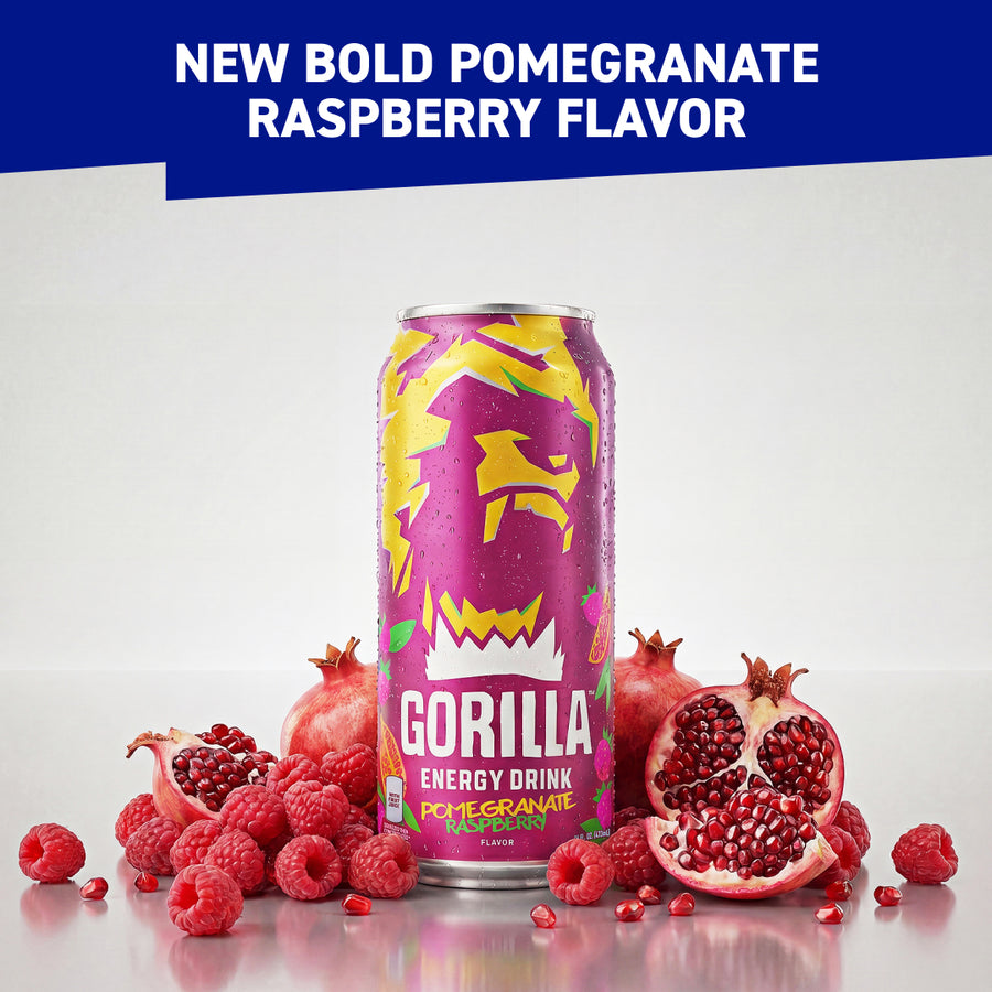Gorilla Energy Drink, Pomegranate Raspberry, 16oz Cans (12 Pack)