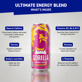 Gorilla Energy Drink, Pomegranate Raspberry, 16oz Cans (12 Pack)