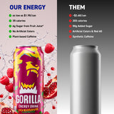 Gorilla Energy Drink, Pomegranate Raspberry, 16oz Cans (12 Pack)