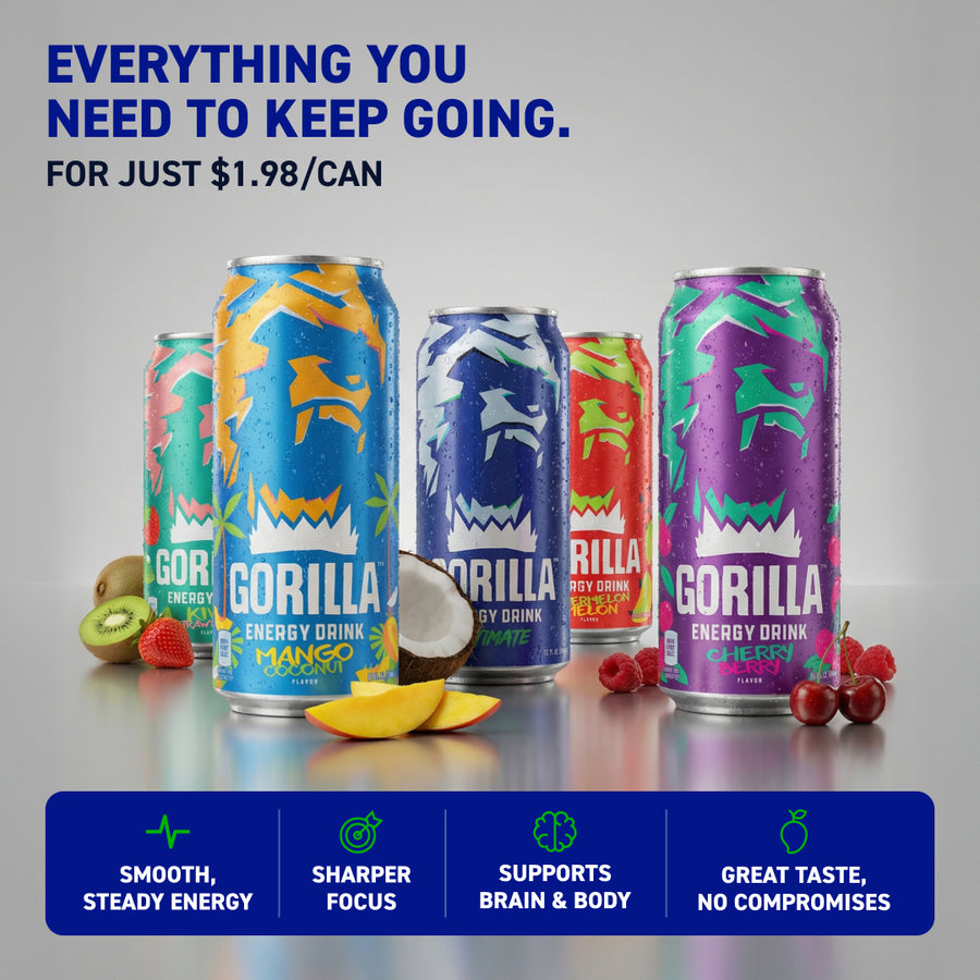 Gorilla Energy Drink, Variety Pack, 16oz Cans (12 Pack)
