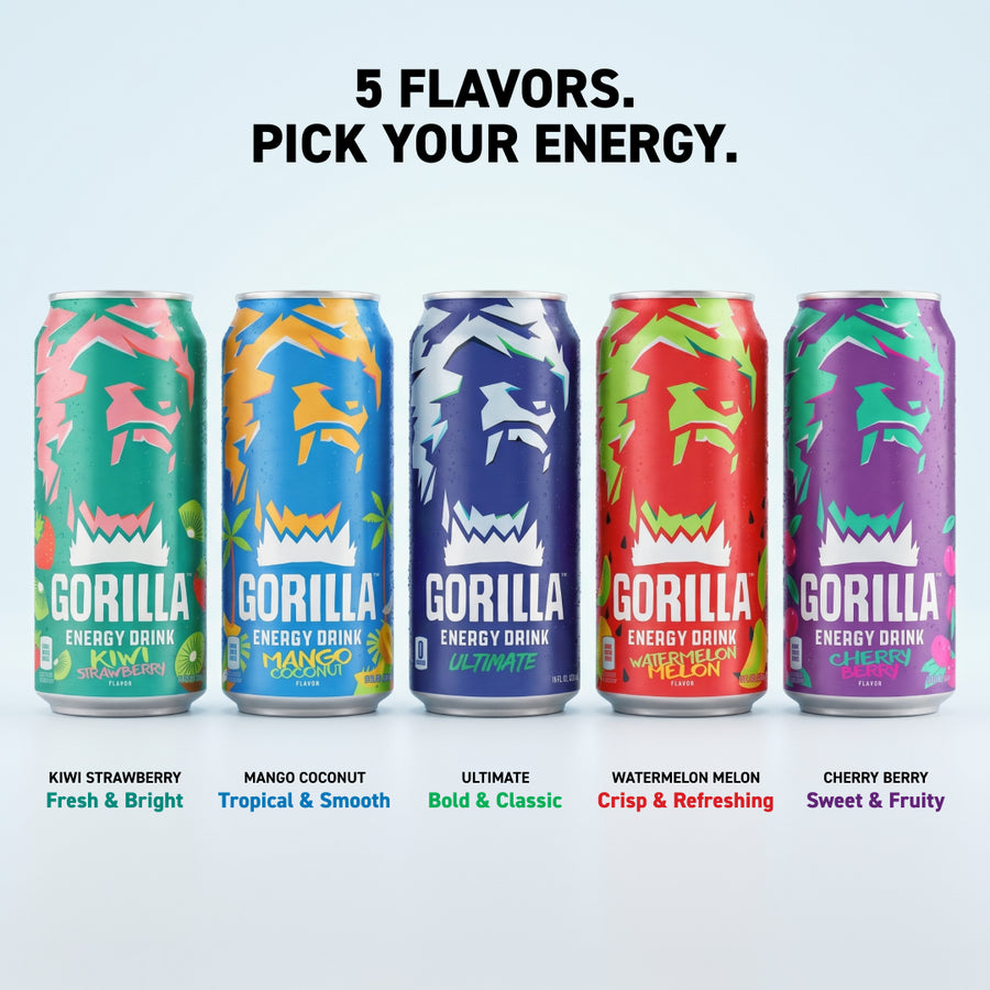 Gorilla Energy Drink, Variety Pack, 16oz Cans (12 Pack)