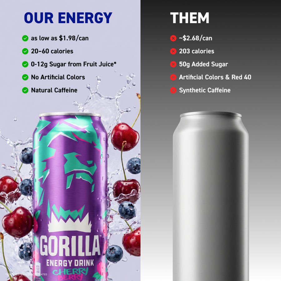 Gorilla Energy Drink, Variety Pack, 16oz Cans (12 Pack)