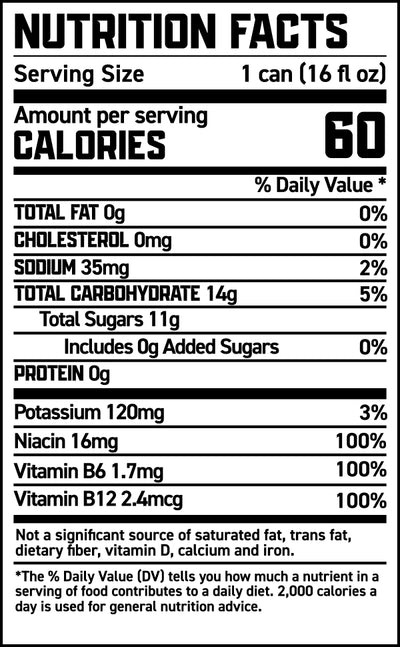 Nutrition Facts for Gorilla Energy Drink, Cherry Berry, 16oz Cans (12 Pack)