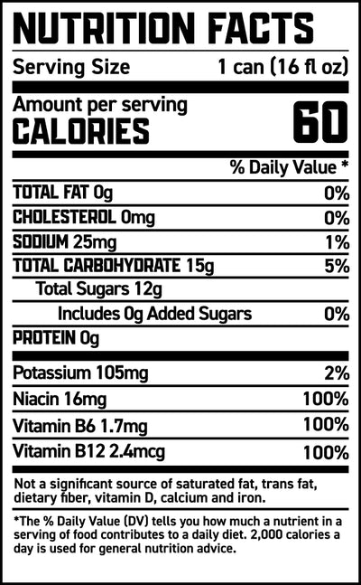 Nutrition Facts for Gorilla Energy Drink, Kiwi Strawberry, 16oz Cans (12 Pack)