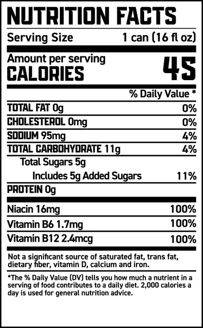 Nutrition Facts for Gorilla Energy Drink, Lychee Pear, 16oz Cans (12 Pack)