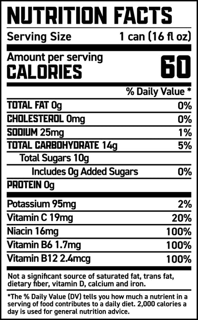 Nutrition Facts for Gorilla Energy Drink, Mango Coconut, 16oz Cans (12 Pack)