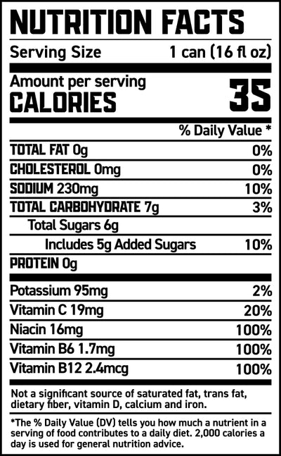 Nutrition Facts for Gorilla Energy Drink, Pomegranate Raspberry, 16oz Cans (12 Pack)