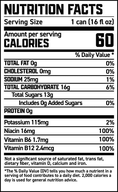 Nutrition Facts for Gorilla Energy Drink, Watermelon Melon, 16oz Cans (12 Pack)